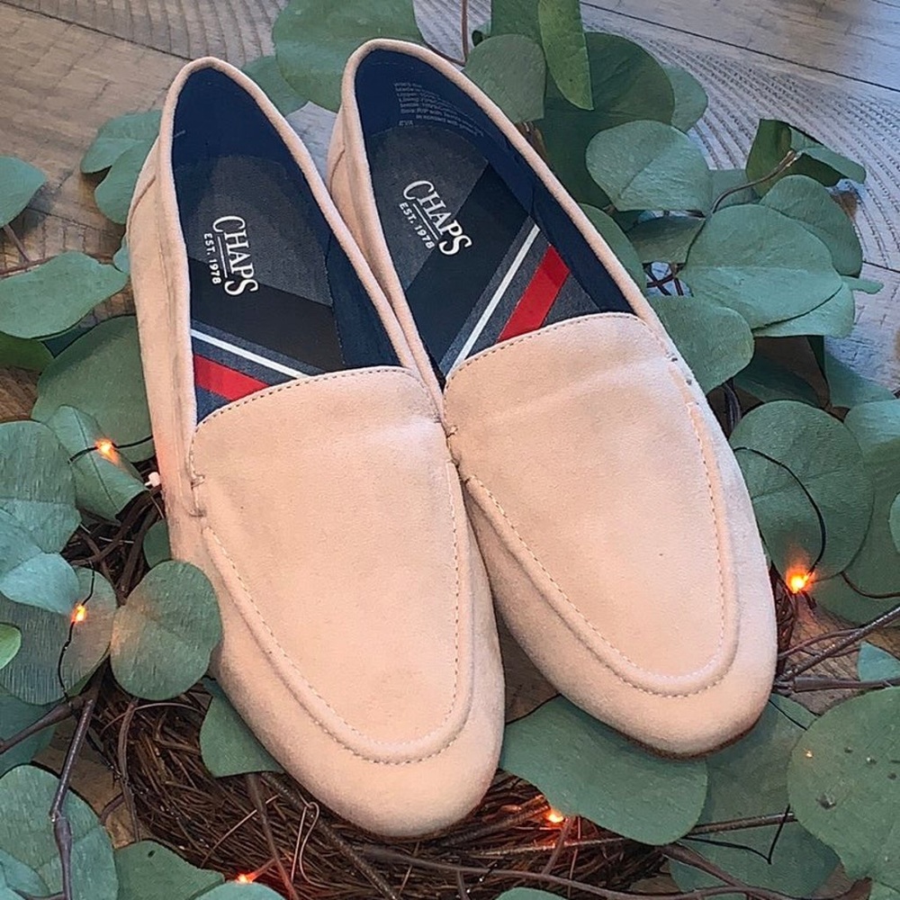 🥿Chaps Ralph Lauren Ash Beige Tan Rose Ballerina Flats Shoes size 8M NWOT